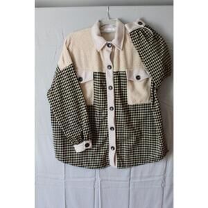 Ces Femme Checkered Cardigan, Layer,  Sherpa Patches, Boho, Dressy, Casual